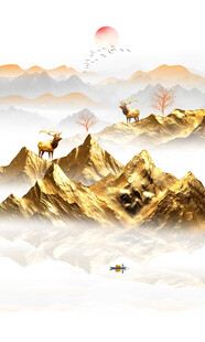 金箔山水画背景墙