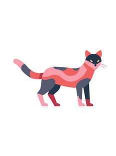 动物简约线条秋天落叶戴围巾小猫