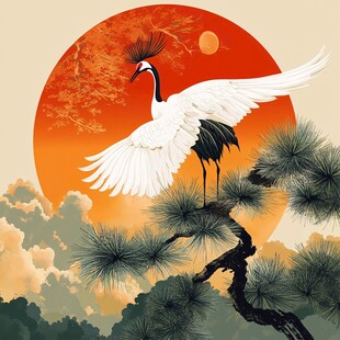 旭日仙鹤图素材-旭日仙鹤图图片-旭日仙鹤图设计模板-昵图网
