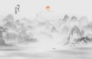 禅意水墨山水画