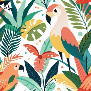 鹦鹉热带植物花纹