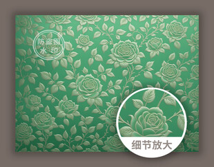 中式古典素雅绿玫瑰花纹底纹图案