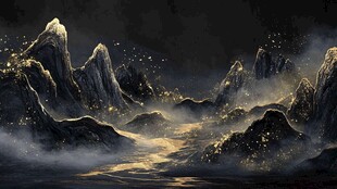 新中式金色山水画金箔背景墙素材-新中式金色山水画金箔背景墙