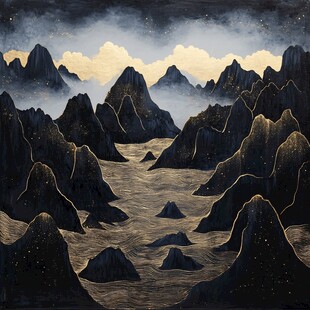金箔山水画素材-金箔山水画图片-金箔山水画设计模板-昵图网