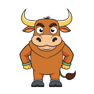 矢量卡通简约漫画站立的公牛