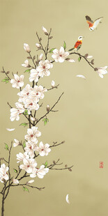 新中式玉兰花工笔花鸟玄关装饰画