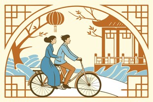 国风复古骑自行车