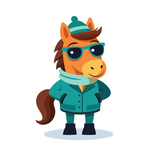 动物矢量冬天戴围巾可爱小马