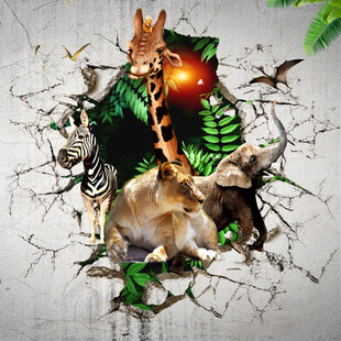3D立体壁画动物破墙而出