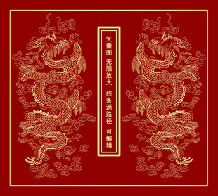 祥瑞金龙双龙戏珠升龙线描龙包装