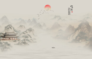 新中式水墨国画山水背景墙