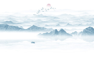 新中式意境水墨山水画背景墙