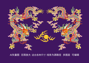 双龙戏珠彩龙纹中国龙包装龙标签