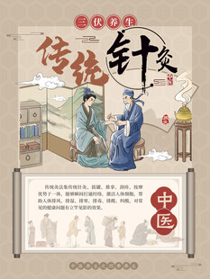 中式古典中医馆针灸理疗养生海报