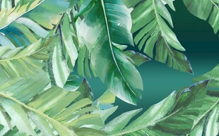 合层简约手绘绿叶公司背景装饰画