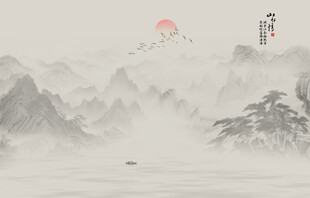 新中式水墨国画山水情山水画