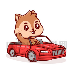 可爱卡通开车的松鼠