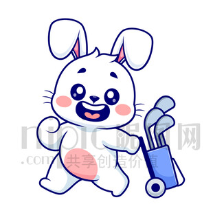 可爱卡通打高尔夫球的兔子
