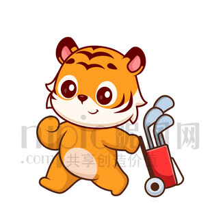 可爱卡通打高尔夫球的老虎