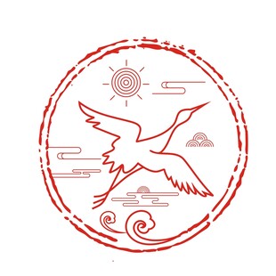 矢量中国风印章飞鹤祥云浪花纹
