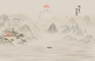山水风景画背景墙