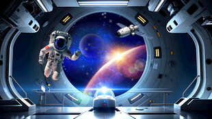 未来场景宇宙飞船内部走廊