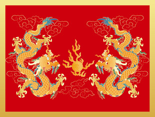 中国龙双龙戏珠彩龙双龙云龙纹