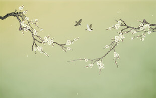 新中式工笔花鸟梅花