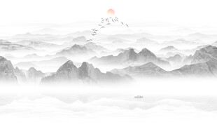 新中式意境水墨山水画背景墙