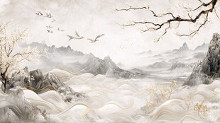 日本画　山水画　金箔背景 日本画 山水画 金箔背景 絵画