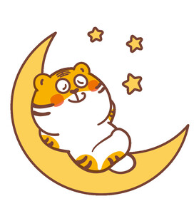 虎萌萌卡通插画月亮