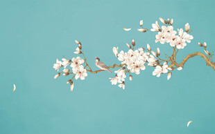 新中式玉兰工笔花鸟背景墙装饰画