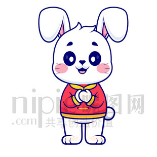 可爱卡通抱拳恭喜的兔子