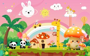 儿童粉色童话风背景墙