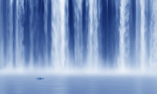 蓝色瀑布山水画