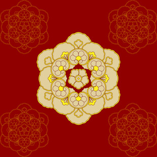 敦煌图案团花如意纹红色背景服饰