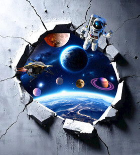 墙壁破洞裂纹星空