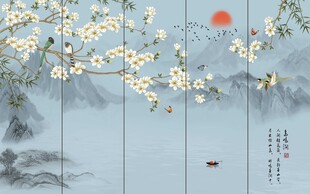 鸟鸣涧山水背景墙