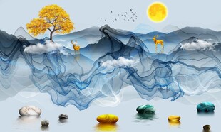 烟雾山水背景墙