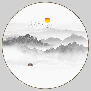圆形山水水墨画