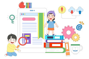 卡通k12线上教育培训做题插画