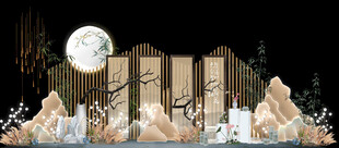 香槟色新中式婚礼迎宾区效果图