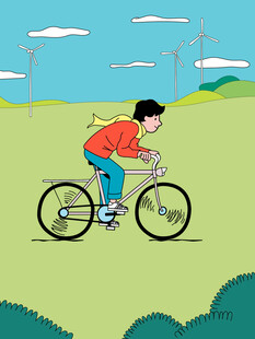 户外郊游自行车手绘插画
