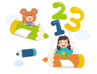 数字数学铅笔飞船儿童教育培训