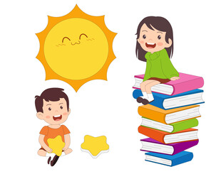 世界读书日坐在书本上儿童教育