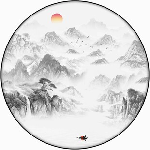 中式圆形意境山水