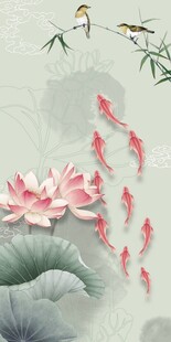 荷花九鱼图