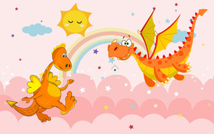 卡通恐龙粉色背景墙