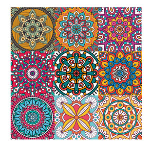 复古花纹砖块矢量