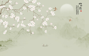 新中式工笔花鸟画背景墙